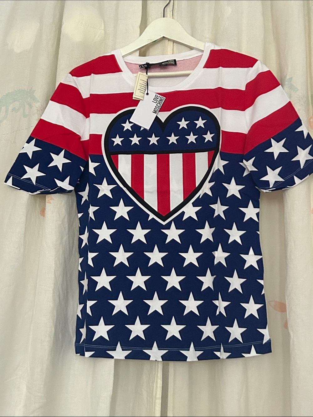 Moschino Red, White & Blue Star Heart  American Flag Tee 44